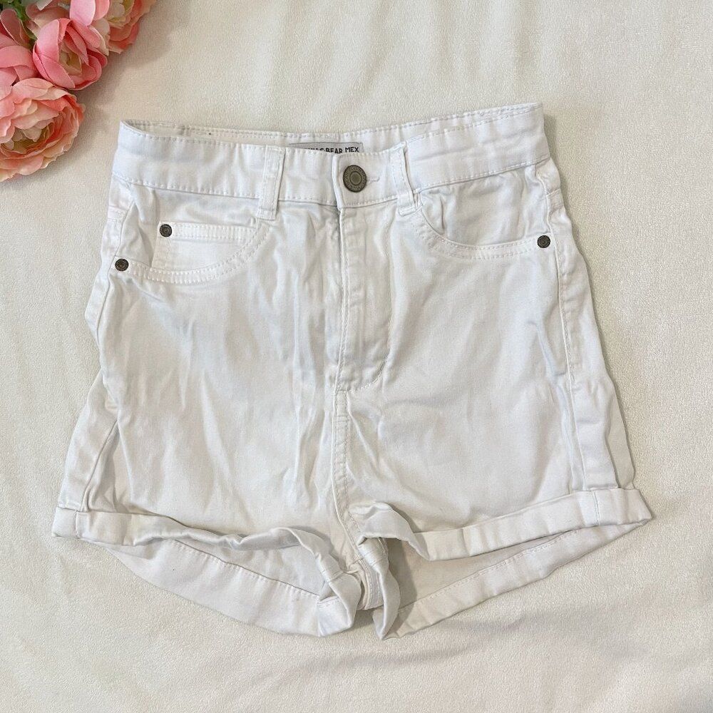 Pull & Bear White High-Waisted Denim Shorts